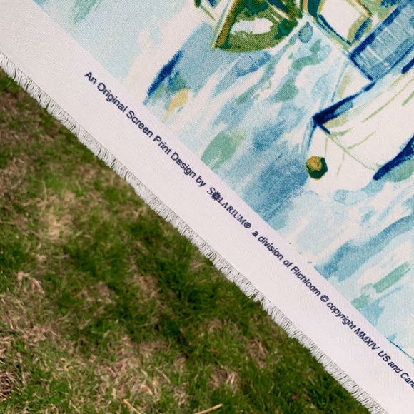 New Solarium Richloom Upholstery Fabric 4.5 yds Poly Canvas Blue Green Boats - Picture 5 of 10